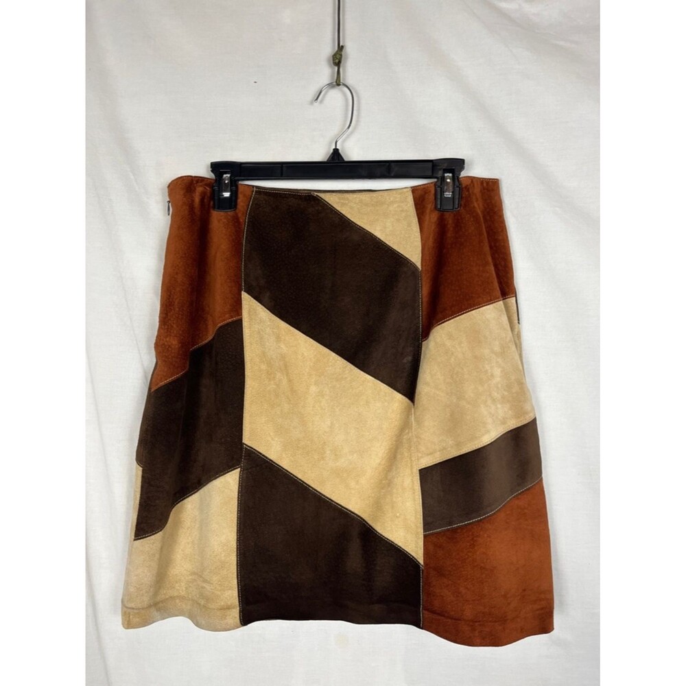 Brown Suede Patchwork Apostrophe Mini Skirt
